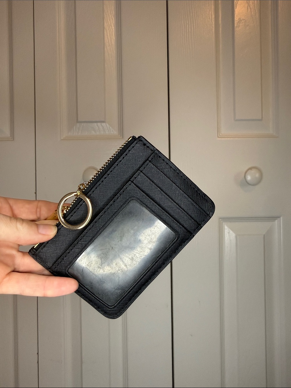 Michael Kors Black Saffiano Leather Zip Card Wallet with Gold Logo - Picture 2 of 2